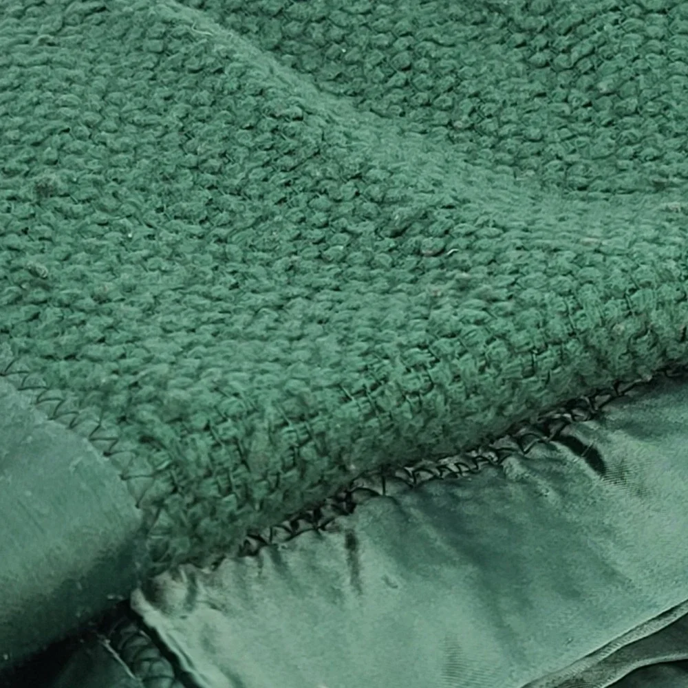 VTG Hunter Green QUEEN Waffle Weave Blanket Satin Trim On 4 Sides LOOSE CORNER